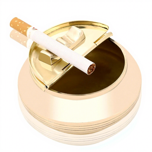 Cendrier rond en laiton fait main avec repose-cigarette, support à cendres en métal doré pour table, cendrier moderne sans fumée pour la maison, le bureau ou la terrasse - Product Image 1