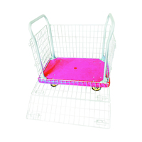 Chariot de rangement amovible à quatre roues en plastique rouge 90x60cm avec grille de protection, usage industriel, capacité 300KG