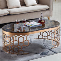 Table basse ronde de luxe italienne pour salon, en acier inoxydable doré, avec plateau en marbre, et ensemble meuble TV pour villa