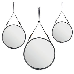 Miroir mural suspendu en verre avec sangle en cuir noir moderne, élégant et écologique, décoration murale pour Pâques, salon, salle de bain, hall d'hôtel - Product Image 1