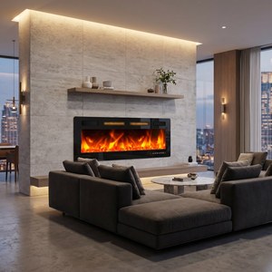 <span class=keywords><strong>Chimenea</strong></span> Eléctrica Empotrada Ultra Delgada de 42 Pulgadas con Control por Aplicación WiFi, Pantalla Táctil y Control Remoto para Sala de Estar o Pared Decorativa - Product Image 1