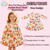 Robe d'automne à volants pour filles, motif floral citrouille, personnalisable OEM, tenue de Thanksgiving pour tout-petits, vêtements pour enfants