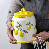 Pot de conservation hermétique en céramique gaufrée citron avec couvercle, idéal pour le thé, les grains de café, les biscuits, les collations et l'utilisation en cuisine