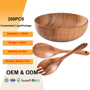 ชุดชามสลัดไม้กระถินเทศขนาดใหญ่ พร้อมช้อนและส้อม สำหรับผสมผลไม้ ธัญพืช พาสต้า และผัก เป็นมิตรต่อสิ่งแวดล้อม - Product Image 1