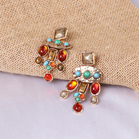 Pendientes de Moda con Diseño Creativo, Estilo Étnico, con Diamantes de Colores y Borlas