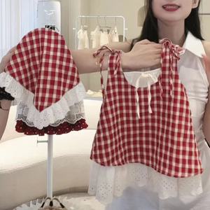 Child Star Circle Red Plaid Spaghetti Strap Dress Breathable Girls Summer Vest Dress - Product Image 2