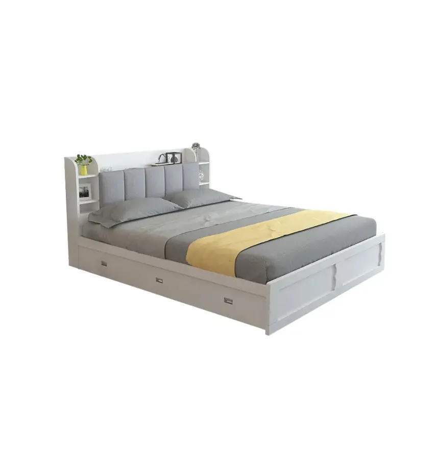 Modern 3 drawers white storage bed low profile queen bed