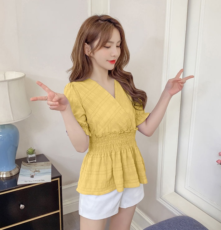 新品未開封★2025SS受注販売PUFF SHORT SLEEVE BLOUSE Women's Puff Short Sleeve Sweater Tops 2025 Spring Summer Trendy
