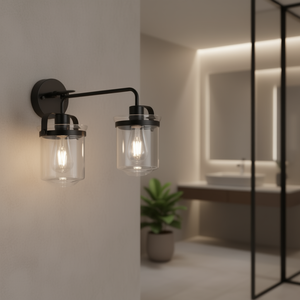 Appliques murales industrielles modernes, lot de 2, abat-jour en verre transparent, douille E26, pour salle de bain, salon, chambre, cuisine, corps en fer - Product Image 2