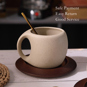 Custom Logo Luxury Rustic <strong>Vintage</strong> Matte Brown Ceramic Clay <strong>Tea</strong> Coffee Mug <strong>Set</strong> with Wooden Coaster - Product Image 4