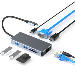Usb C để USB3.0 Chất lượng cao Docking Station VGA + 4K30hz + Gigabit Ethernet Dual Card Reader đồng thời đọc Cổ Phiếu có sẵn - Product Image 1