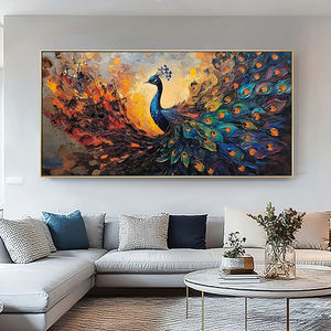 Decorazione Extra Large per la casa fatta a mano in tela <span class=keywords><strong>di</strong></span> colore testurizzata arte della parete 3D pittura pavone animale su tela - Product Image 5