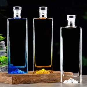500ml Heave <span class=keywords><strong>base</strong></span> fond <span class=keywords><strong>de</strong></span> montagne bouteille <span class=keywords><strong>de</strong></span> spiritueux en verre rond verre <span class=keywords><strong>gin</strong></span> vodka bouteilles <span class=keywords><strong>de</strong></span> whisky avec dessus en verre - Product Image 2