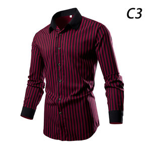 Modische Button Up Polyester Langarm Gestreiftes Bedrucktes Hemd Für Männer DF-2 - Product Image 3