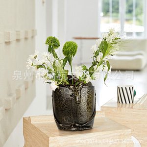 Modern Minimalist Resin <b>Bucket</b> Vase Cracked <b>Paint</b> Design <b>For</b> Living Room Bedroom Tabletop Decoration - Product Image 1