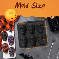Moule à gâteau Halloween en forme de crâne, 6 cavités, en silicone avec cadre en acier inoxydable, pour la décoration de gâteaux DIY, ustensile de cuisson