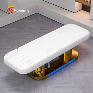 ヨーロッパ標準の大型低反発ホワイトとゴールドの金属製フットコントロールマッサージテーブルベッド、フェイスホール付き - Product Image 6