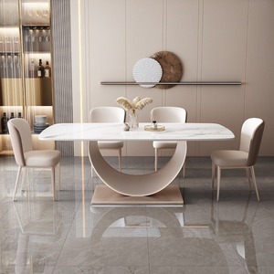 Table et chaises de salle à manger en <span class=keywords><strong>ardoise</strong></span> de style restaurant, table de salle à manger rectangulaire moderne minimaliste de luxe en <span class=keywords><strong>ardoise</strong></span> brillante en forme de croissant - Product Image 5