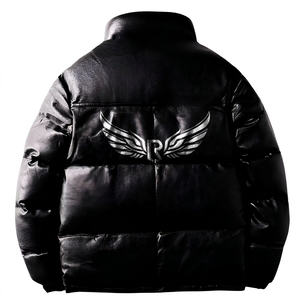 Men's Black Jacket With Wing Logo Foil Print Stand Collar Winter Streetwear <b>Coat</b> <b>Zipper</b> Thick Insulated - Product Image 1