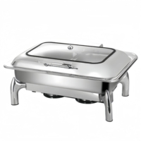 9L Glasdeckel Alkoholofen Chafing Dish, Rechteckiger Buffet-Speisenwärmer mit 85-100°C Temperaturregelung, Hotel Restaurant Catering