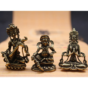 Porte-clés Bouddha Tibétain en Laiton Massif, Ornement Pipa Bouddha, Pendentif Thème Dieu de la Richesse Jaune, Cadeau Unisexe - Product Image 1