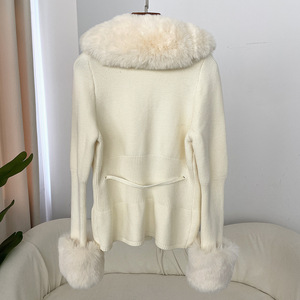 GX25004 abbigliamento moda Boutique autunno inverno <span class=keywords><strong>Cardigan</strong></span> in maglia Patchwork pelliccia manica lunga elegante giacca donna unica - Product Image 3