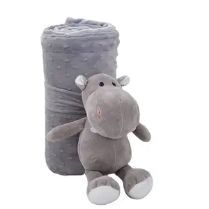襁褓毯可爱毛绒动物毛绒玩具添加柔软触感棉毛绒圆点婴儿毯