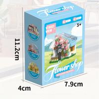 HTL DIY Micro Street View Flower Shop Building Blocks Toy Miniature City Architecture Model Set for Kids Desktop Decoration
