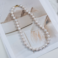 Set Perhiasan Kalung dan Gelang Mutiara Air Tawar Alami Bentuk Hampir Bulat dengan Anting Mutiara Bentuk Roti untuk Wanita