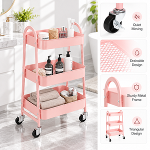 3 Tier Rolling Utility Cart <b>Metal</b> Storage Organizer with Wheels Kitchen Bathroom Laundry Office Mobile Shelving Trolley - Product Image 4