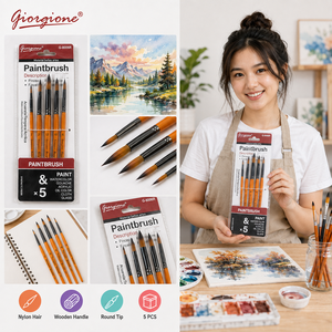 Ensemble de 5 pinceaux ronds Giorgione, fibres synthétiques, manche en bois, pour aquarelle, acrylique, <span class=keywords><strong>gouache</strong></span>, <span class=keywords><strong>peinture</strong></span> à l'huile - Product Image 6