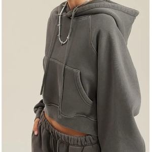 High Quality Heavyweight Acid Washed Custom Logo Long Sleeve Sports <b>Workout</b> Loose Casual Gym Fitness Cropped <b>Hoodie</b> for Women - Product Image 2