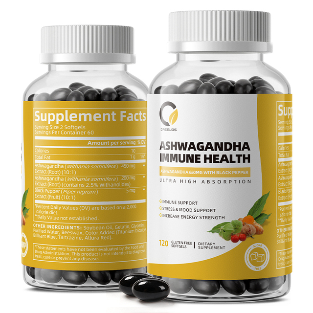 Natural Organic Ashwagandha Root Extract Vegan Gluten-Free Softgels Bulk Adult Stress Relief Sleep Support Immune Health