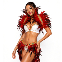 Accessoire d'épaule en plumes de carnaval de luxe et kit jupe en plumes avec décoration de pierres scintillantes, costume accrocheur pour défilé de Samba