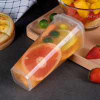 Gobelets en plastique PP carrés à double paroi biodégradables jetables personnalisés avec couvercles pour thé au lait à bulles, yaourt, milkshake, boissons