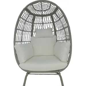 เก้าอี้หวายทรงไข่พร้อมขาตั้งสำหรับลานกลางแจ้งในร่ม