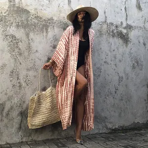 Open Front Swimwear With Cover Up 2021 Women Blouses Casual Long Kimono Robes
