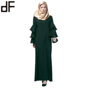 OEM abito musulmano verde lungo Maxi Burka Abaya <span class=keywords><strong>3</strong></span> strati stile torta tromba maniche lunghe autunno primavera conforme reso indonesiano - Product Image 6