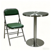 Fauteuil rembourré vert à faible MOQ, mobilier résistant aux intempéries, ensemble de salle à manger pliant en acier inoxydable pour cantine, snack-bar, extérieur