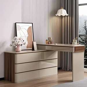 Solid Wood Italian Minimalist Dressing <b>Table</b> With Mirror Storage Cabinet Bedroom <b>Makeup</b> Vanity Extendable Rotatable Drawer Unit - Product Image 3