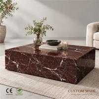 Table basse moderne en marbre rouge Rosso Levanto, pierre naturelle, socle bas, table centrale, mobilier de luxe pour salon, sur mesure