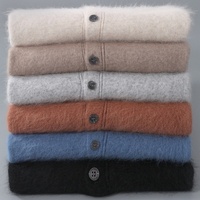 Benutzerdefiniertes Logo OEM Herren Nerz-Kaschmir Knopf-Polokragen Strickjacke Flauschiger Strickmantel Lässiger Winter-Strickcardigan