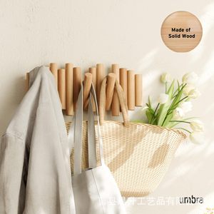 Wooden <b>Wall</b> Mounted Coat Rack Natural Finish Piano Key Style Entryway Clothing Organizer Hat And Bag Storage <b>Hook</b> - Product Image 2