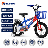 Vélo pour enfants GEEN 12 16 20 pouces avec roues d'apprentissage et panier, vélo pour garçons et filles, vente en gros OEM