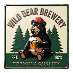 Panneau Métallique Doré Gaufré de la Brasserie Wanfeng Wild Bear, 100% Aluminium Anti-Rouille, Robuste, Résistant aux Intempéries, Décoration Vintage pour Bière - Product Image 1