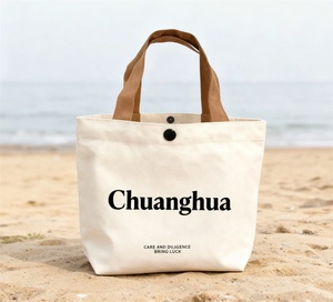 Có thể gập lại bông vải tote túi dây kéo đóng cửa màn hình in mẫu thư tùy chỉnh logo-Túi mua sắm tái sử dụng cho phụ nữ - Product Image 3