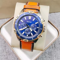Nouvelle Arrivée Montre Chronographe de Plongée FS pour Hommes, Lunette Rotative à Trois Cadrans, Bracelet en Cuir Orange, Montre-Bracelet Sportive Étanche pour Hommes