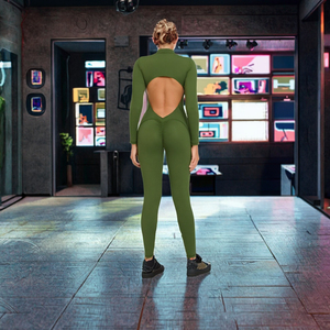 <span class=keywords><strong>Mono</strong></span> deportivo sexy <span class=keywords><strong>de</strong></span> secado rápido con patrón sólido, espalda hueca, manga larga, cremallera, efecto levanta cadera, espalda descubierta grande, para yoga y gimnasio para mujer - Product Image 3