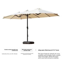 Parasol de terrasse extérieur à trois tiges, grand auvent central, pare-soleil en fer, coque en vinyle, tissu polyester imperméable 3000 mm