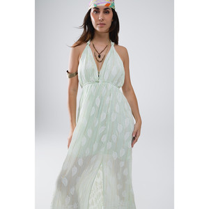 เดรสทรงมิดิแบบผูกคอ ลายใบไม้มิ้นท์ แต่งดิเทลลูเร็กซ์ - Product Image 3